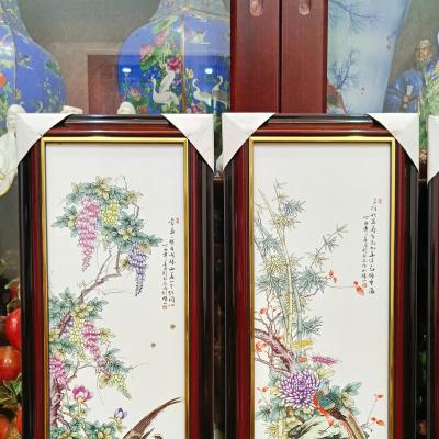 tranh sứ hoạ tiết chim hoa tứ quý